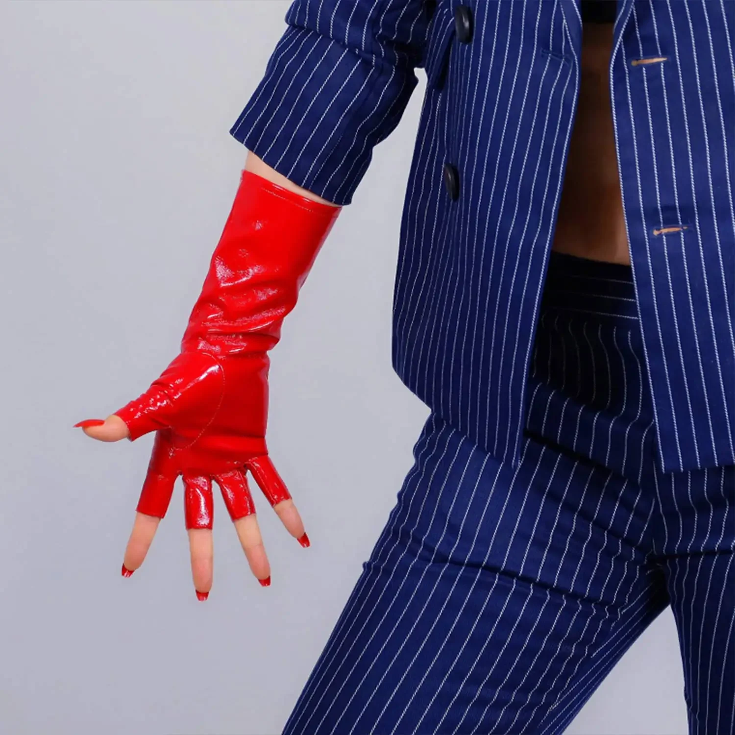 Patent Leather Shine - Dames Shine Red HALF FINGER LATEX
